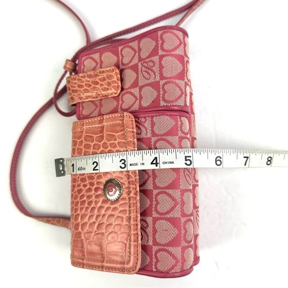 Brighton Crossbody Wallet Pink Mix Croc Canvas Leather Hearts Purse Vintage - Picture 9 of 13